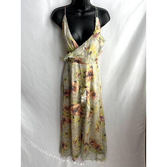 Chiffon NWT Fairycore Ruffle Midi Dress Size M Feminine Goddess Open Back Flowy - Picture 1 of 12